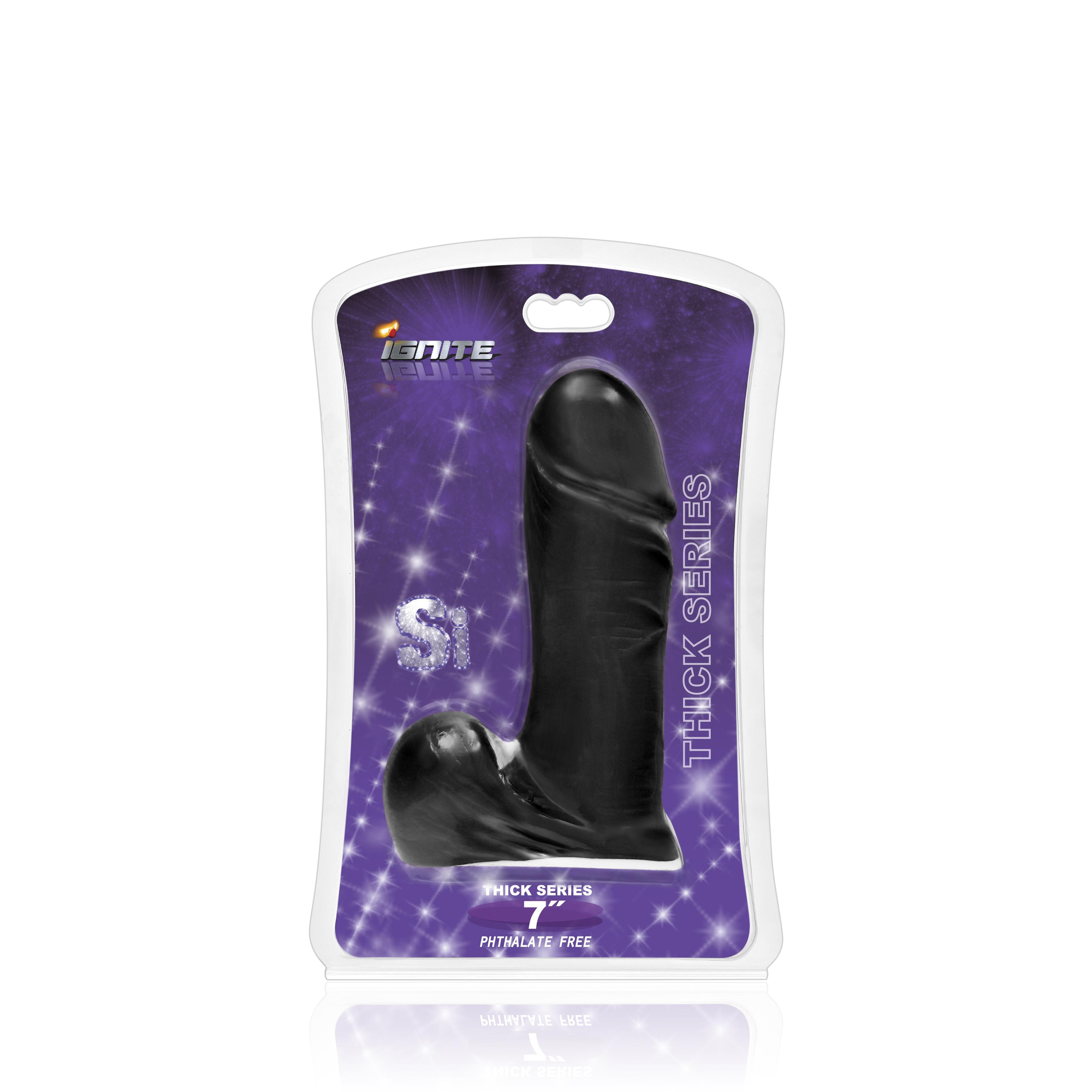 SI IGNITE Thick Cock with Balls, Black, 18 cm