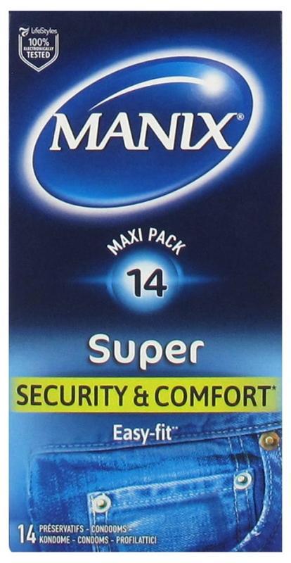 Manix Super Security &amp| Comfort, easy fit, 14 condoms, 18 cm