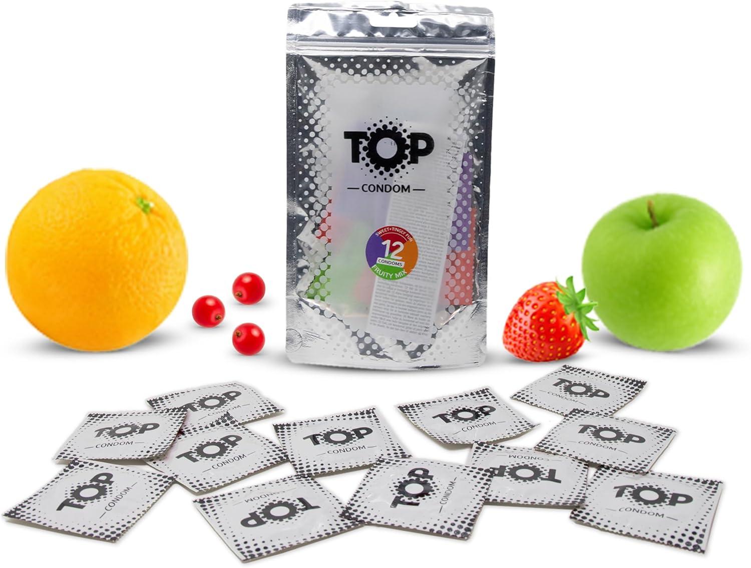 TOP Condoms Fruity Mix: Fruity Basket - Sweet and Tingly Fun, Packs of 12