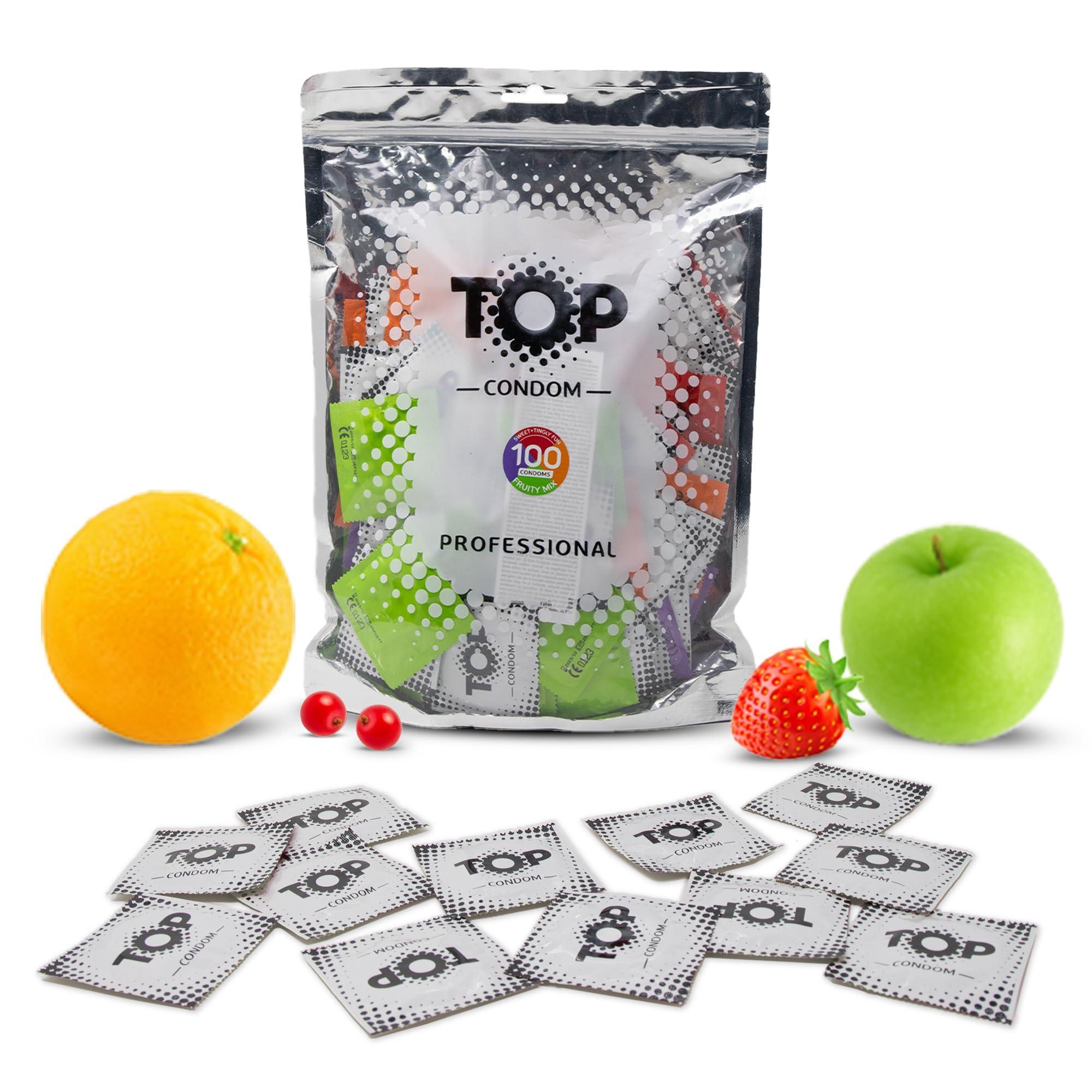TOP Condoms Fruity Mix: Fruity Basket - Sweet and Tingly Fun, Packs of 100