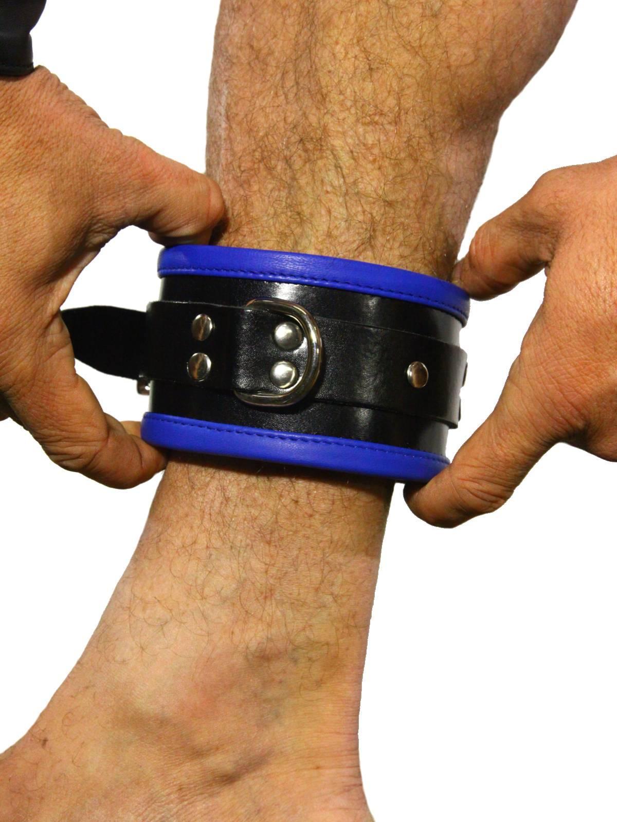 RudeRider Ankle Cuffs with Padding Leather Black/Blue (Set of 2) One Size