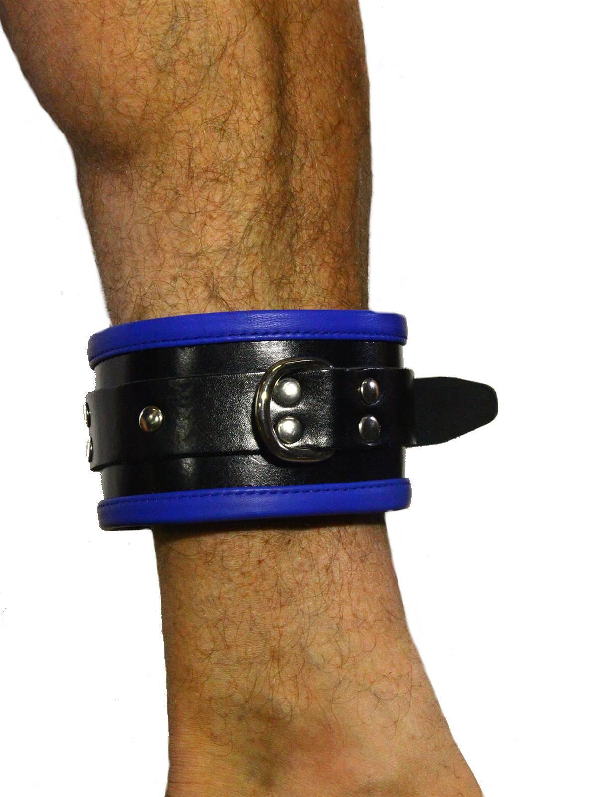 RudeRider Ankle Cuffs with Padding Leather Black/Blue (Set of 2) One Size