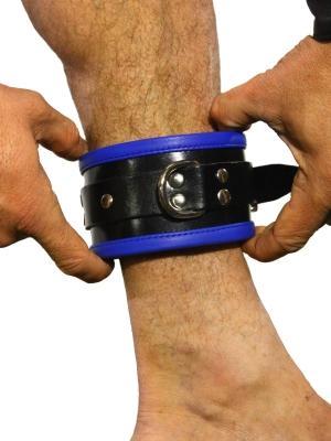 RudeRider Ankle Cuffs with Padding Leather Black/Blue (Set of 2) One Size