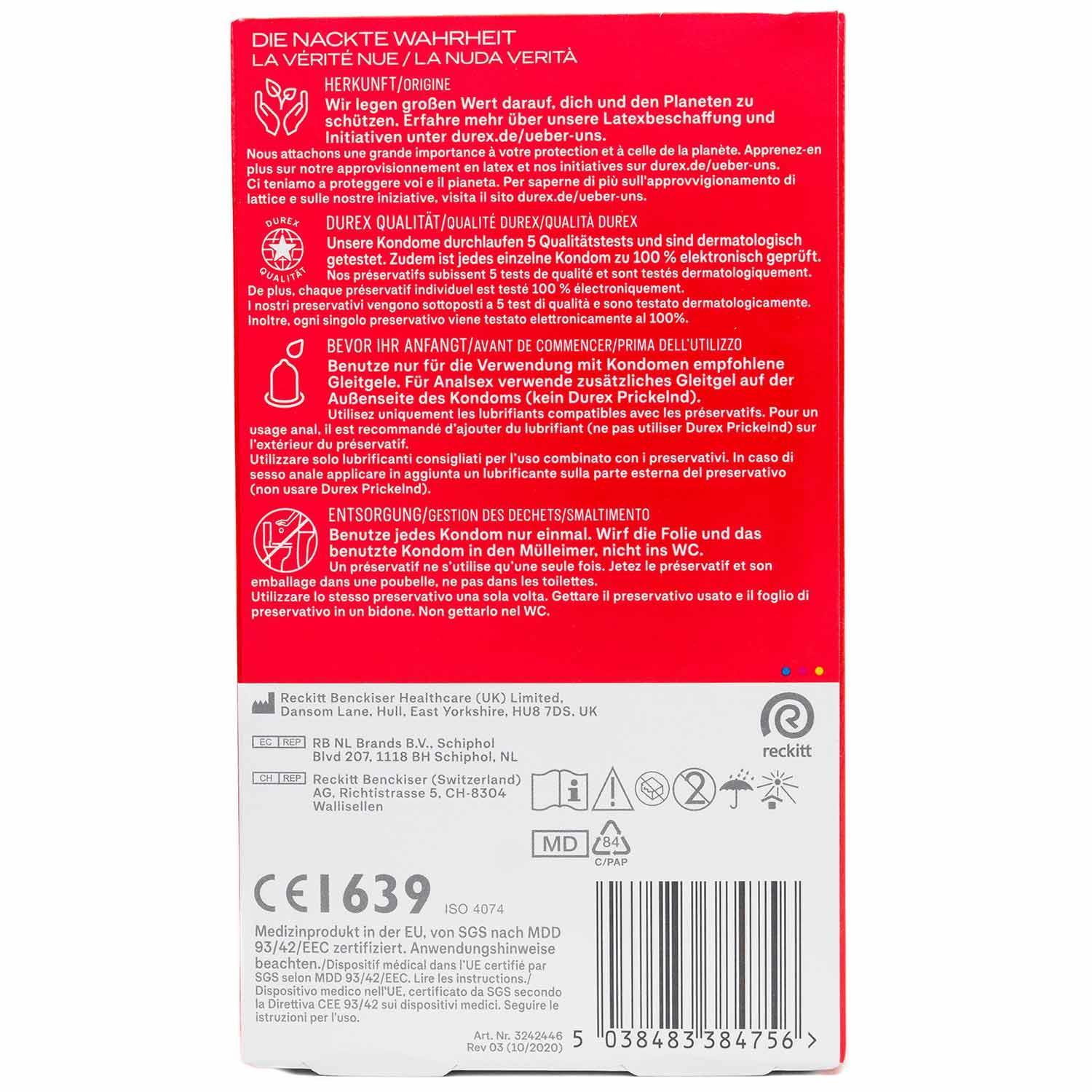 Durex Gefühlsecht Classic Condoms 10pcs, with Reservoir, Ø 56mm, 195mm