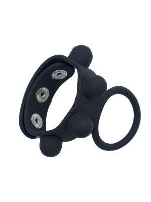 Rude Rider Silicone Cockring & Ball Strap, Black, ¯ 60 mm