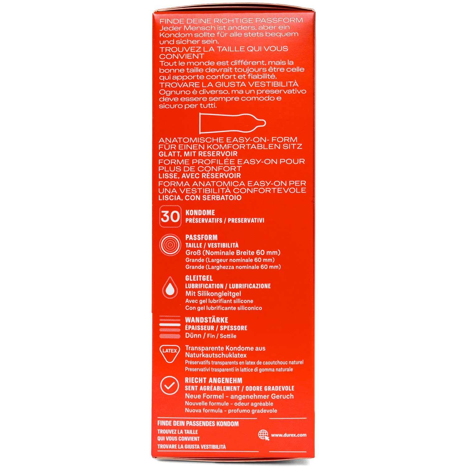 Durex Gefühlsecht XXL Condoms 30pcs, with Reservoir, Ø 60mm, 220mm