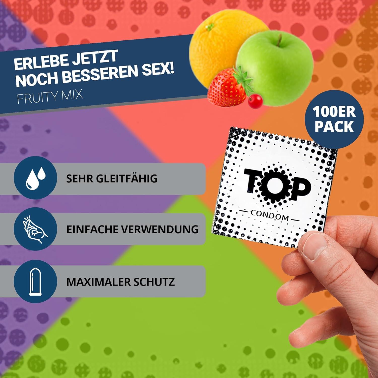 TOP Condoms Fruity Mix: Fruity Basket - Sweet and Tingly Fun, Packs of 100