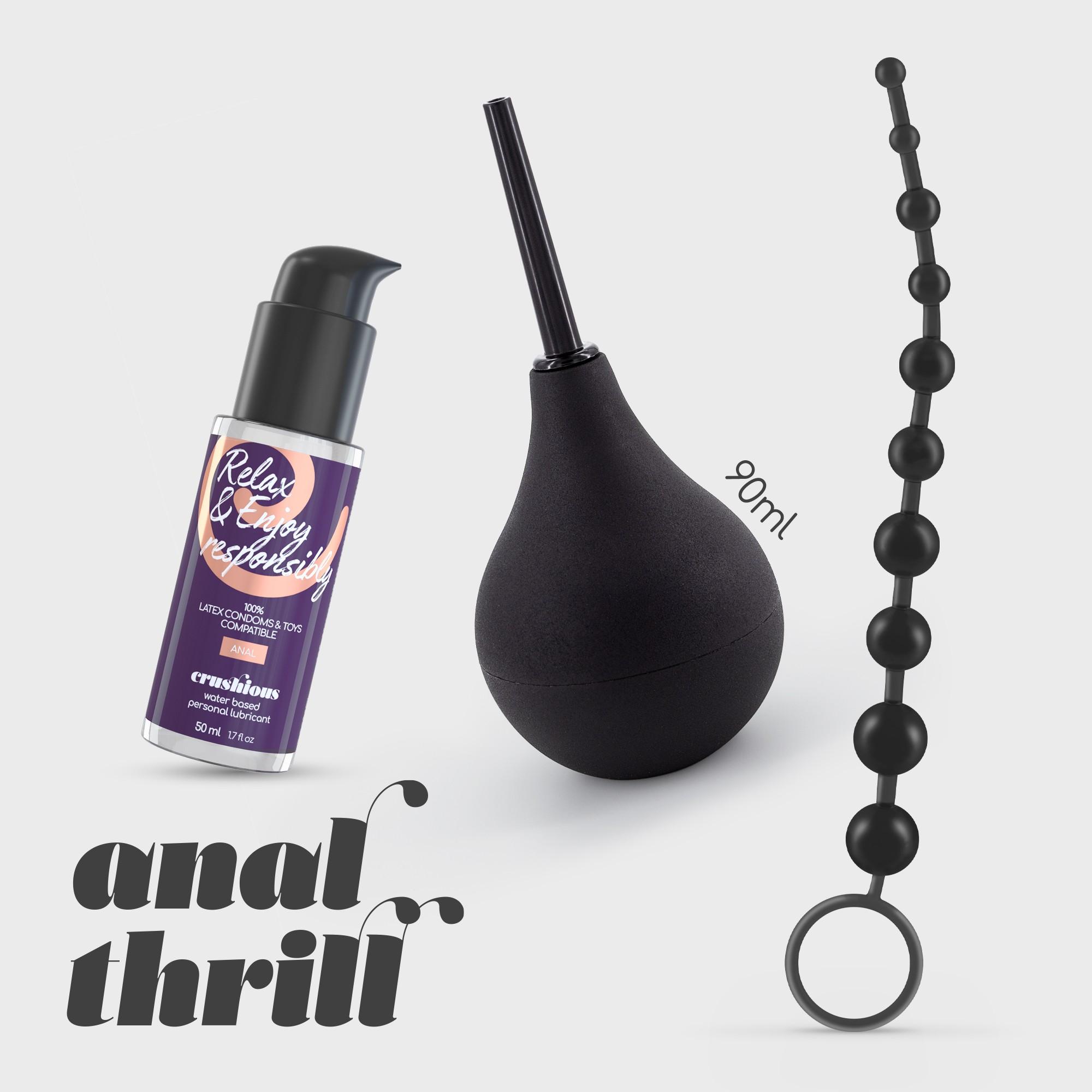 Crushious Anal Thrill Anal Douche 90Ml With Anal Lubricant 50Ml And 10 Bead Anal Chain