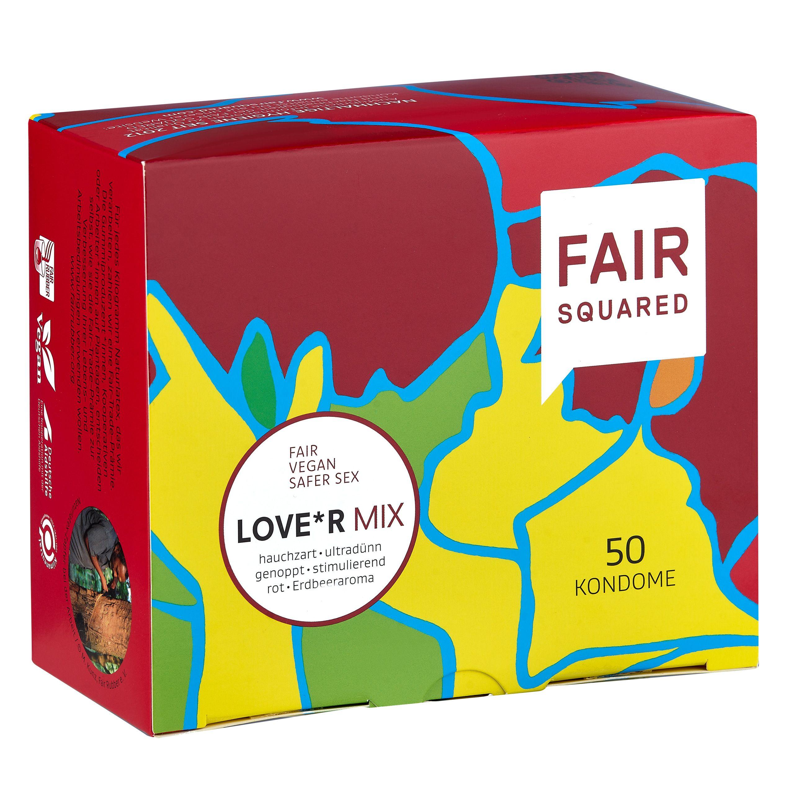 FAIR SQUARED Love*r Mix Condoms, Vegan & Fair Trade, 18cm, 50 pcs